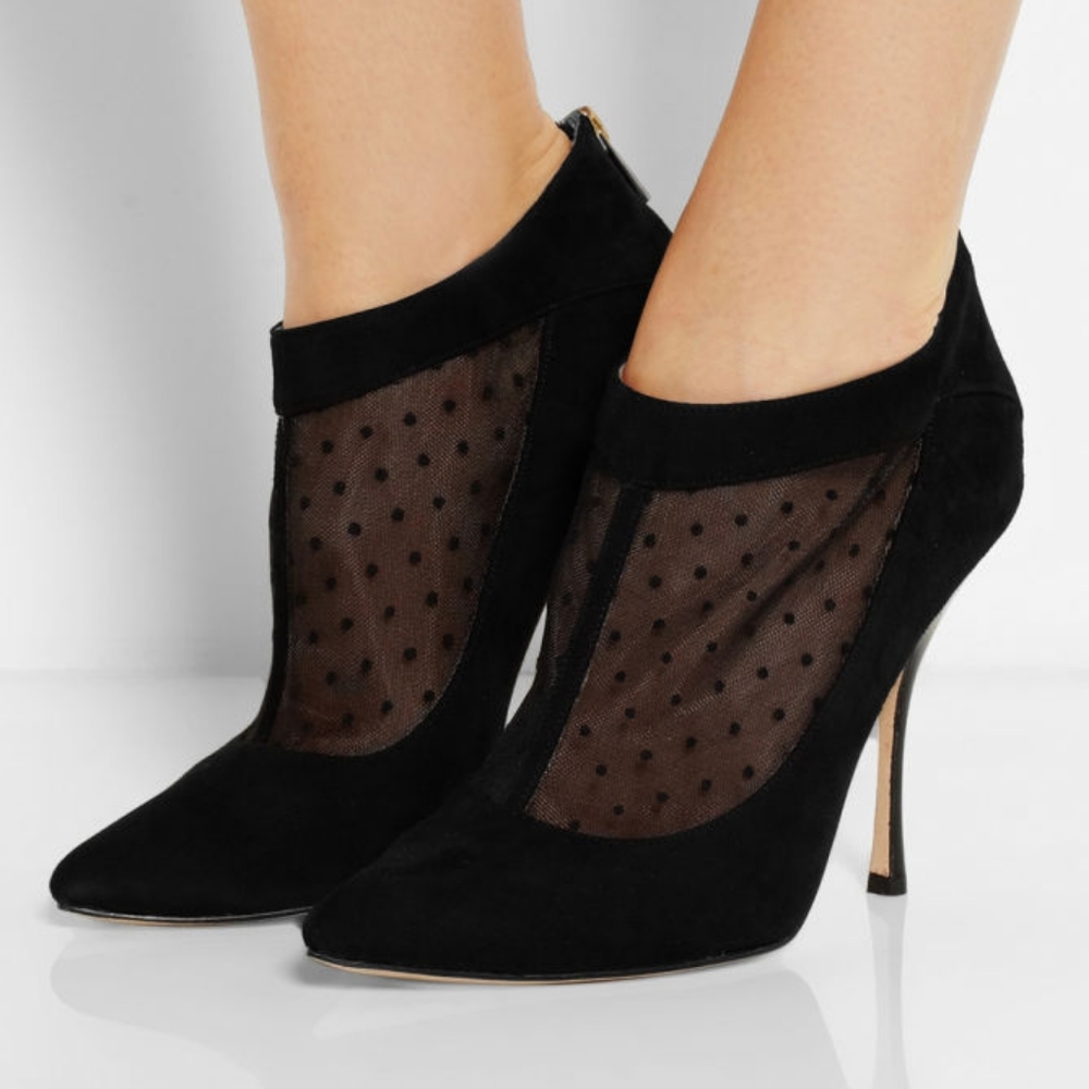 ** Lucy Choi London** Padstow Mesh-Paneled Suede Ankle Bootie. Size 37
